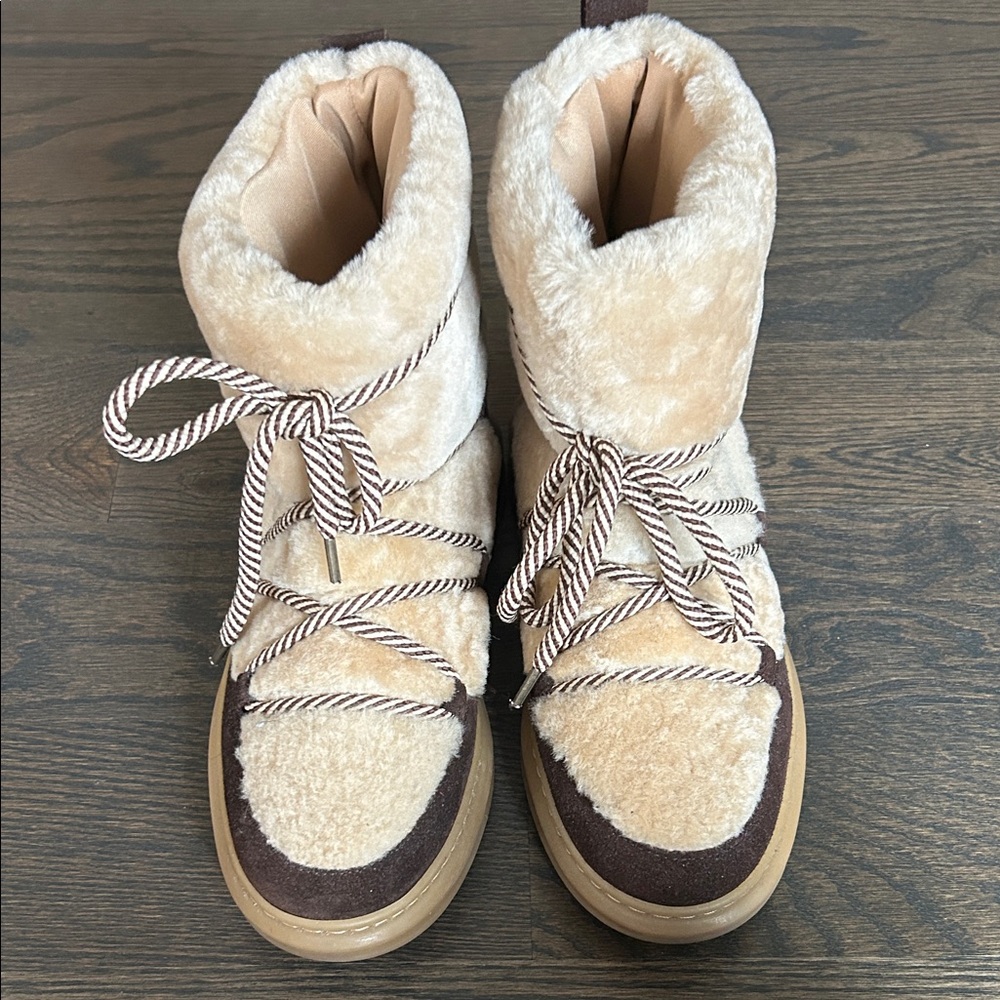 Women's Cream and Brown Winter Boots